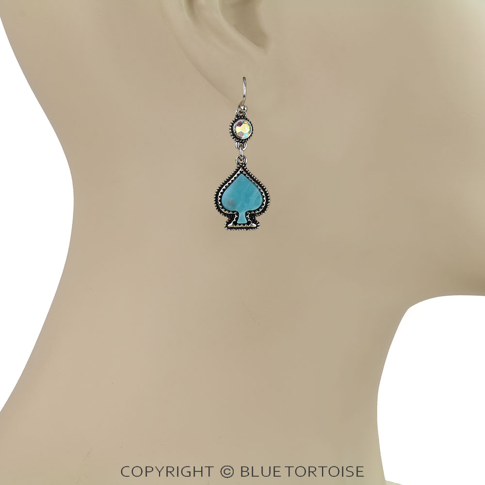 Western Spade Stone Dangle Earrings - Image 2