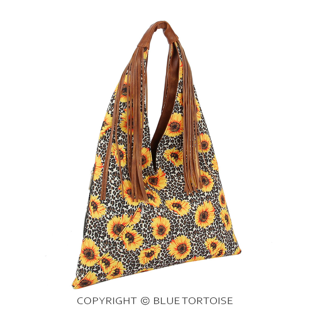 Sunflower and Leopard Printed Hobo Bag
