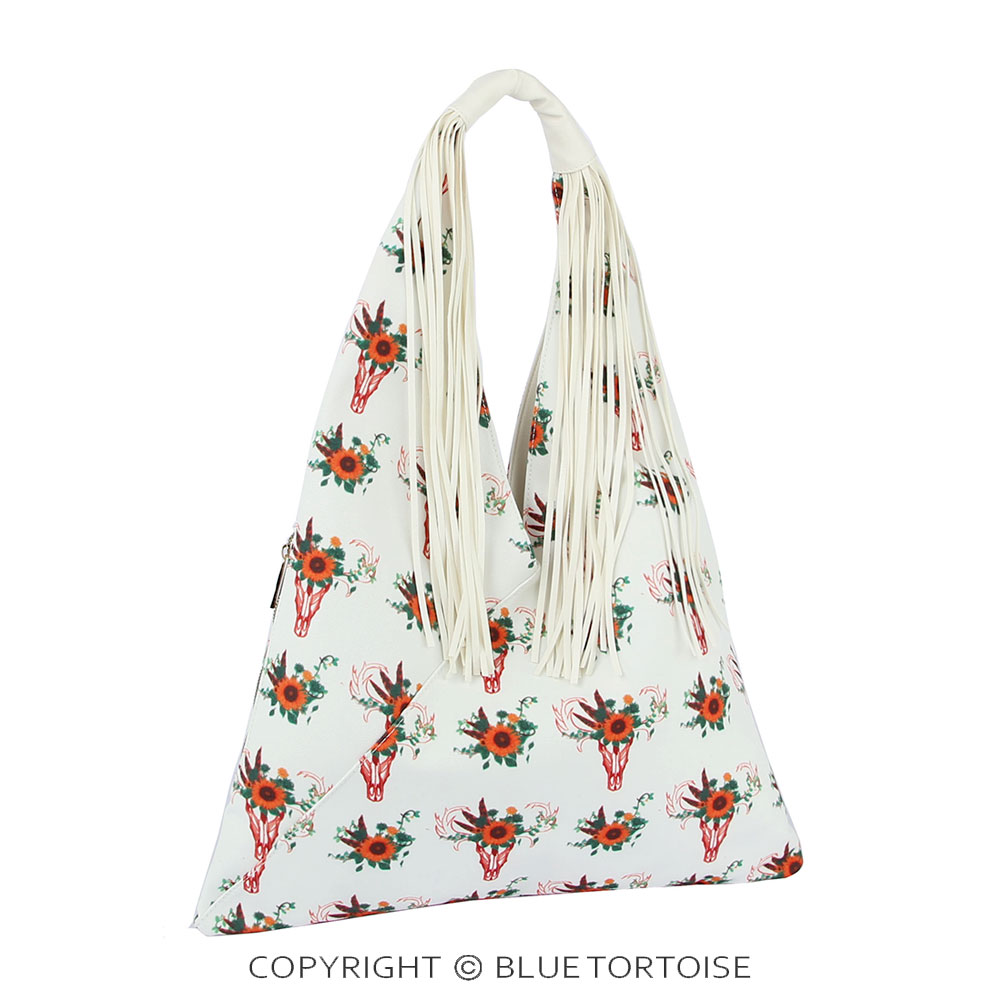 Floral Steer Head Printed Hobo Bag