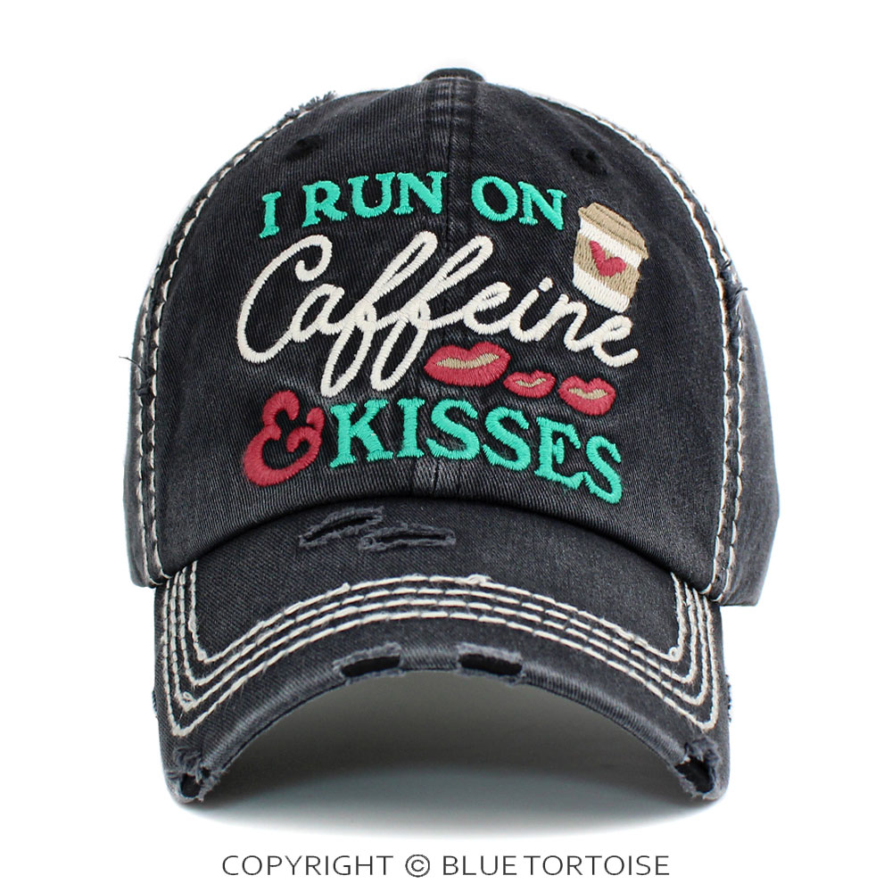 "I Run On Caffeine & Kisses" Washed Vintage Ballcap