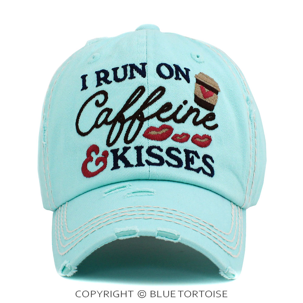 "I Run On Caffeine & Kisses" Washed Vintage Ballcap