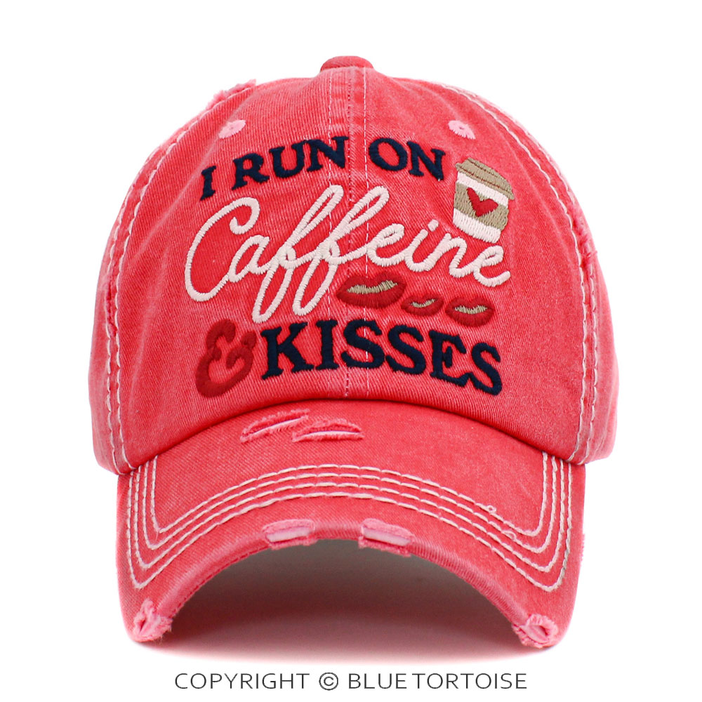 "I Run On Caffeine & Kisses" Washed Vintage Ballcap