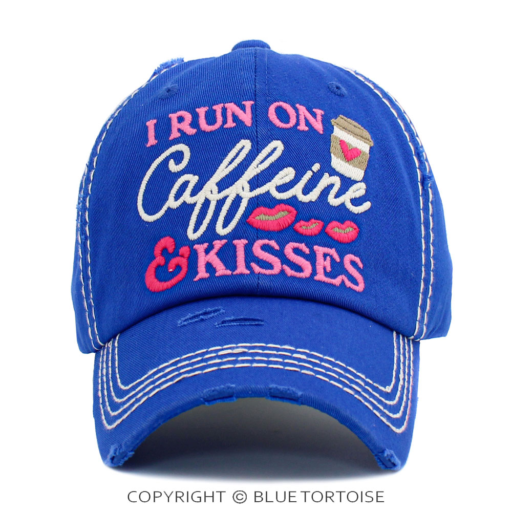 "I Run On Caffeine & Kisses" Washed Vintage Ballcap