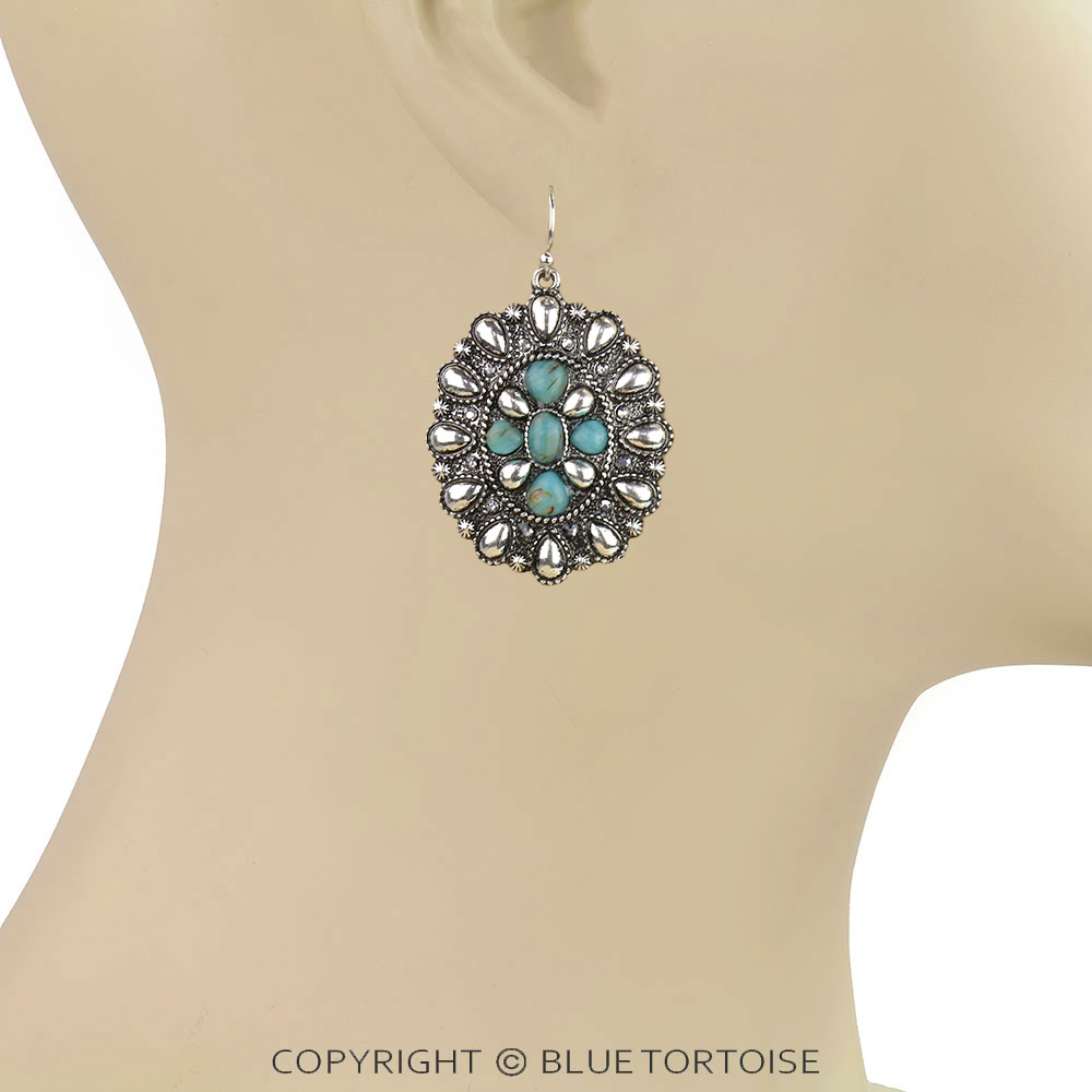 Western Concho Hand Stone Dangle Earrings - Image 2