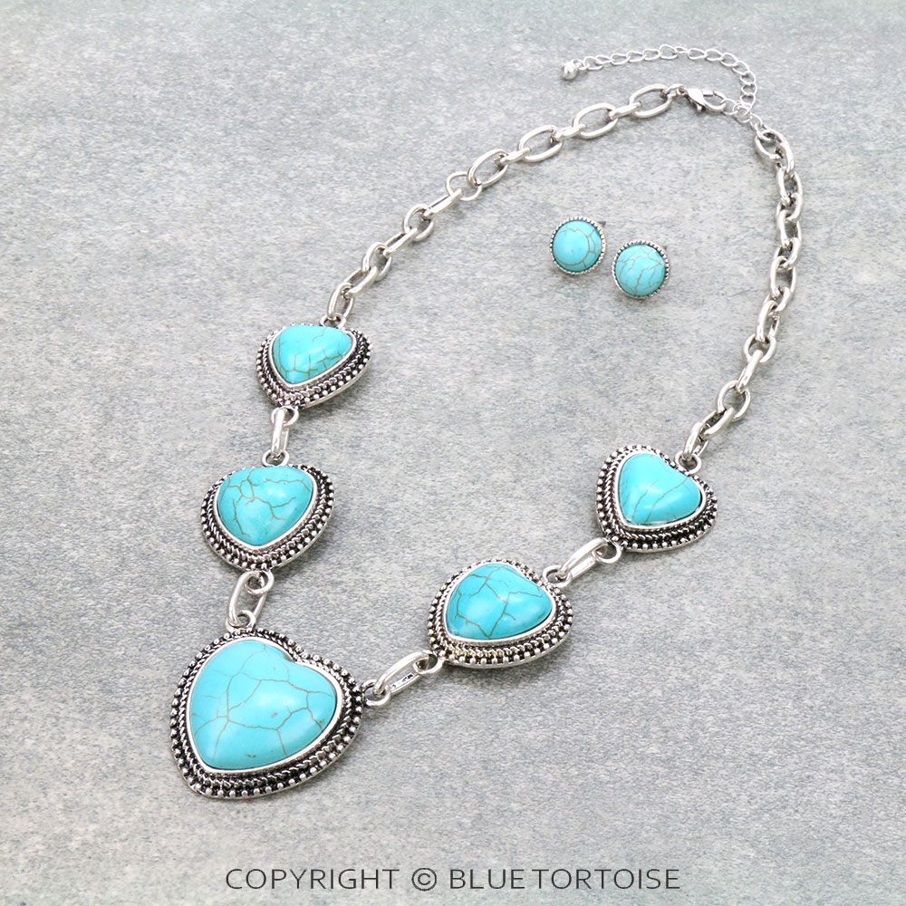 Western Heart Stone Statement Necklace Set