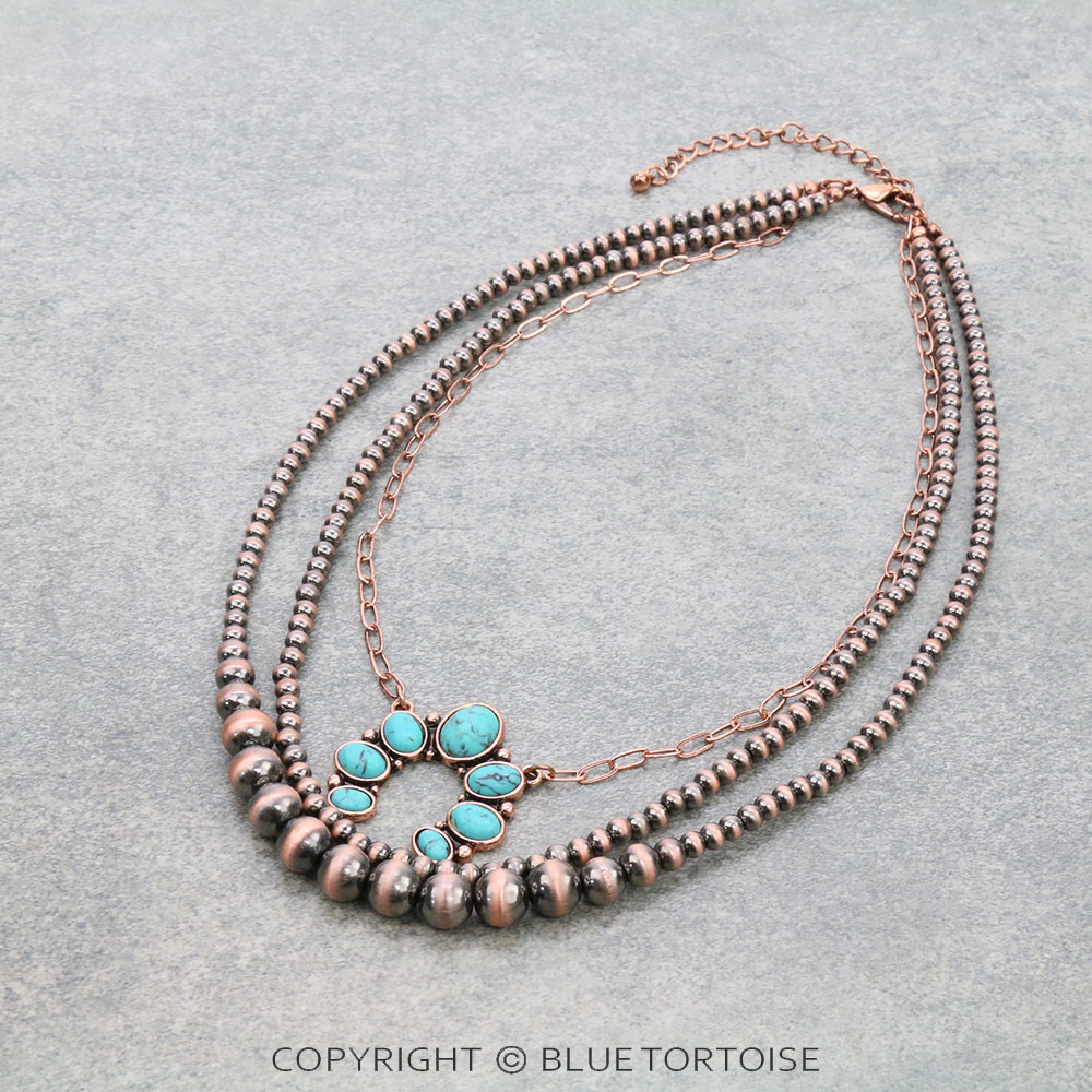 3 Row Navajo Style Pearl with Squash Blossom Necklace