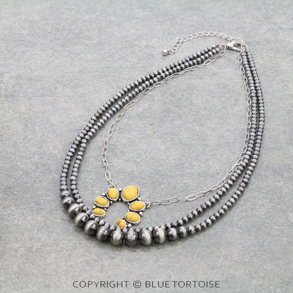 3 Row Navajo Style Pearl with Squash Blossom Necklace