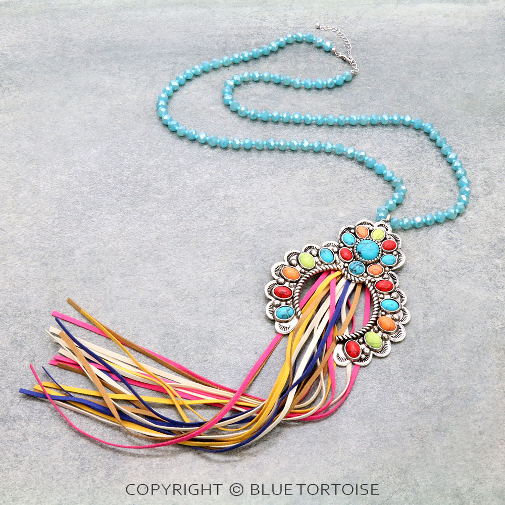 Western Squash Blossom with Tassel Necklace