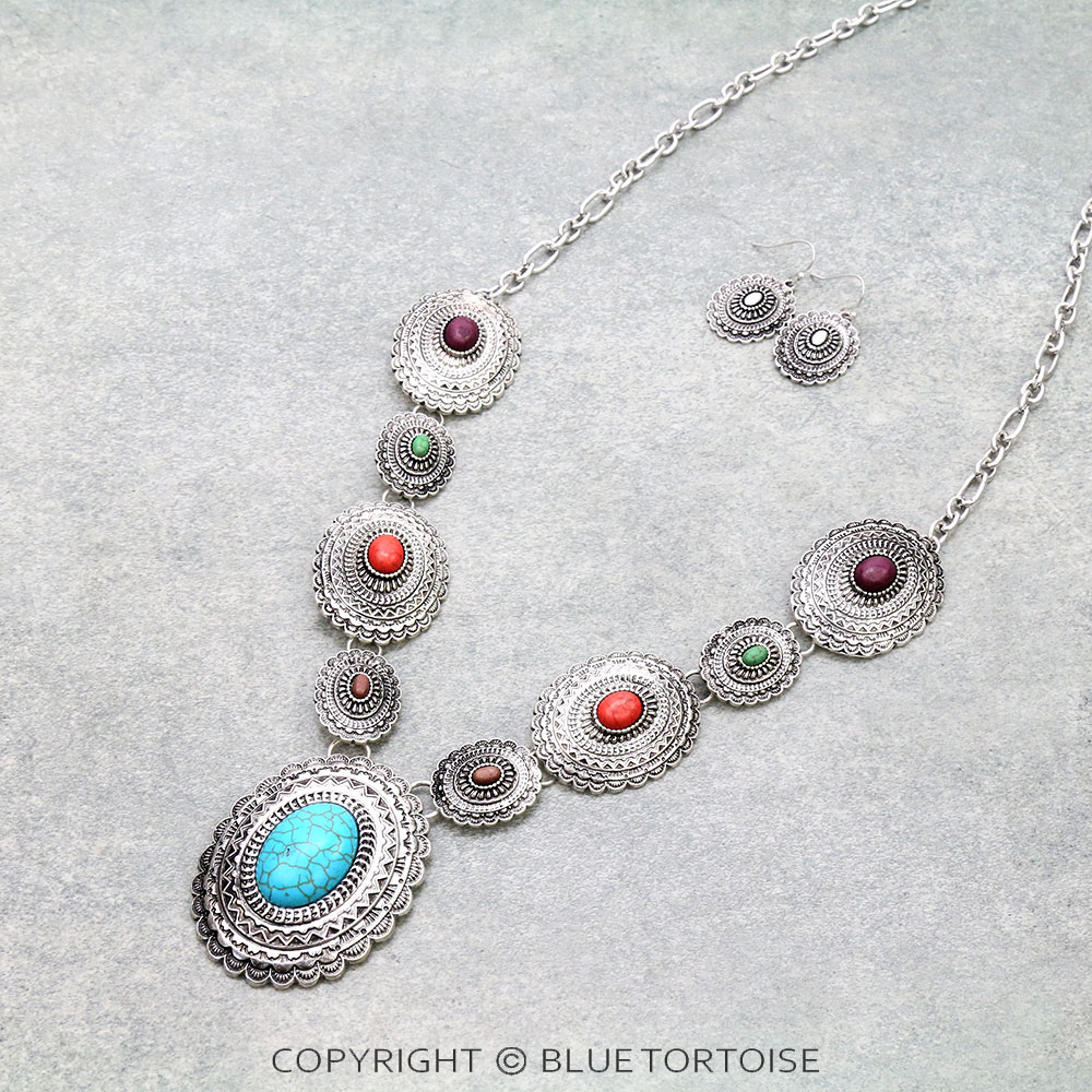 Western Concho Statement Necklace Set