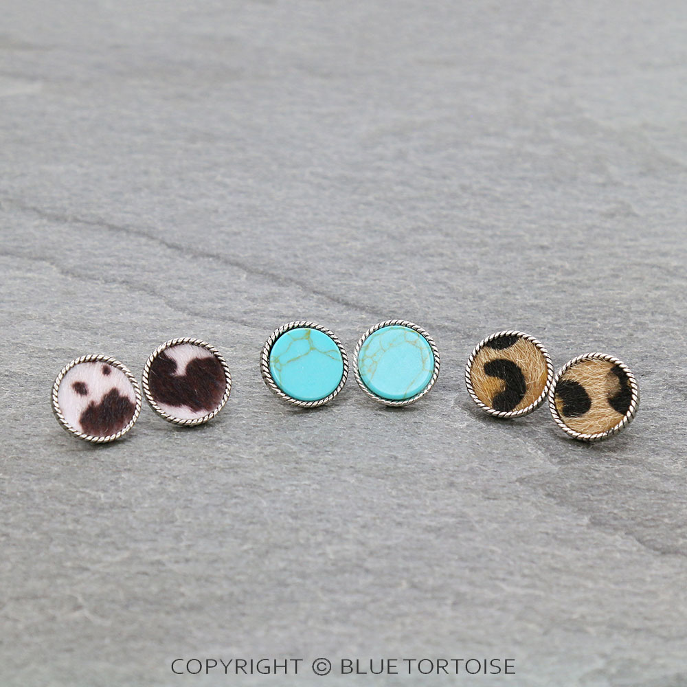 3 Pair Animal Leather Earring Set