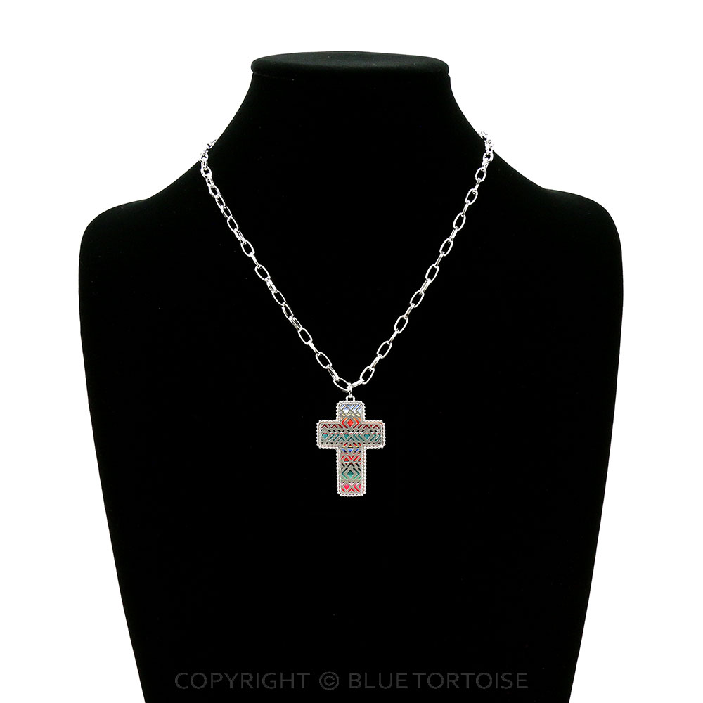 Western Cross Aztec Cutout Necklace - Image 2