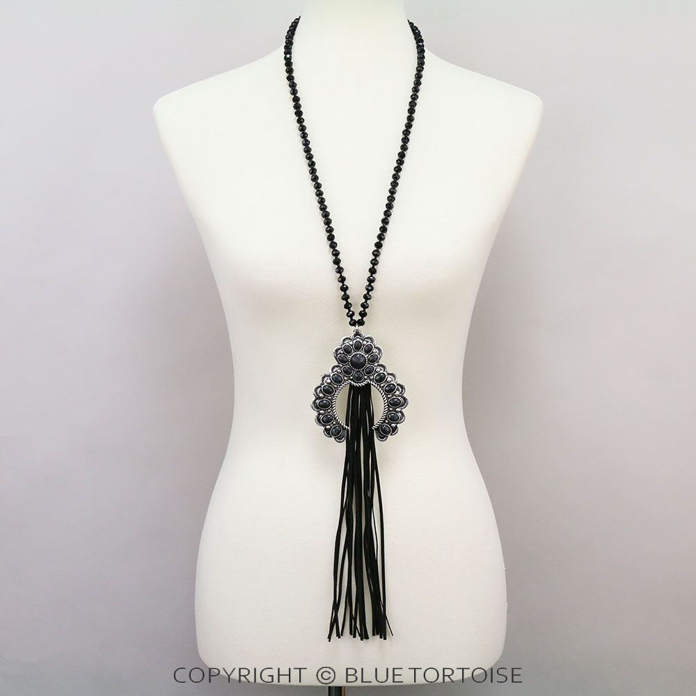 Western Squash Blossom with Tassel Necklace - Image 2