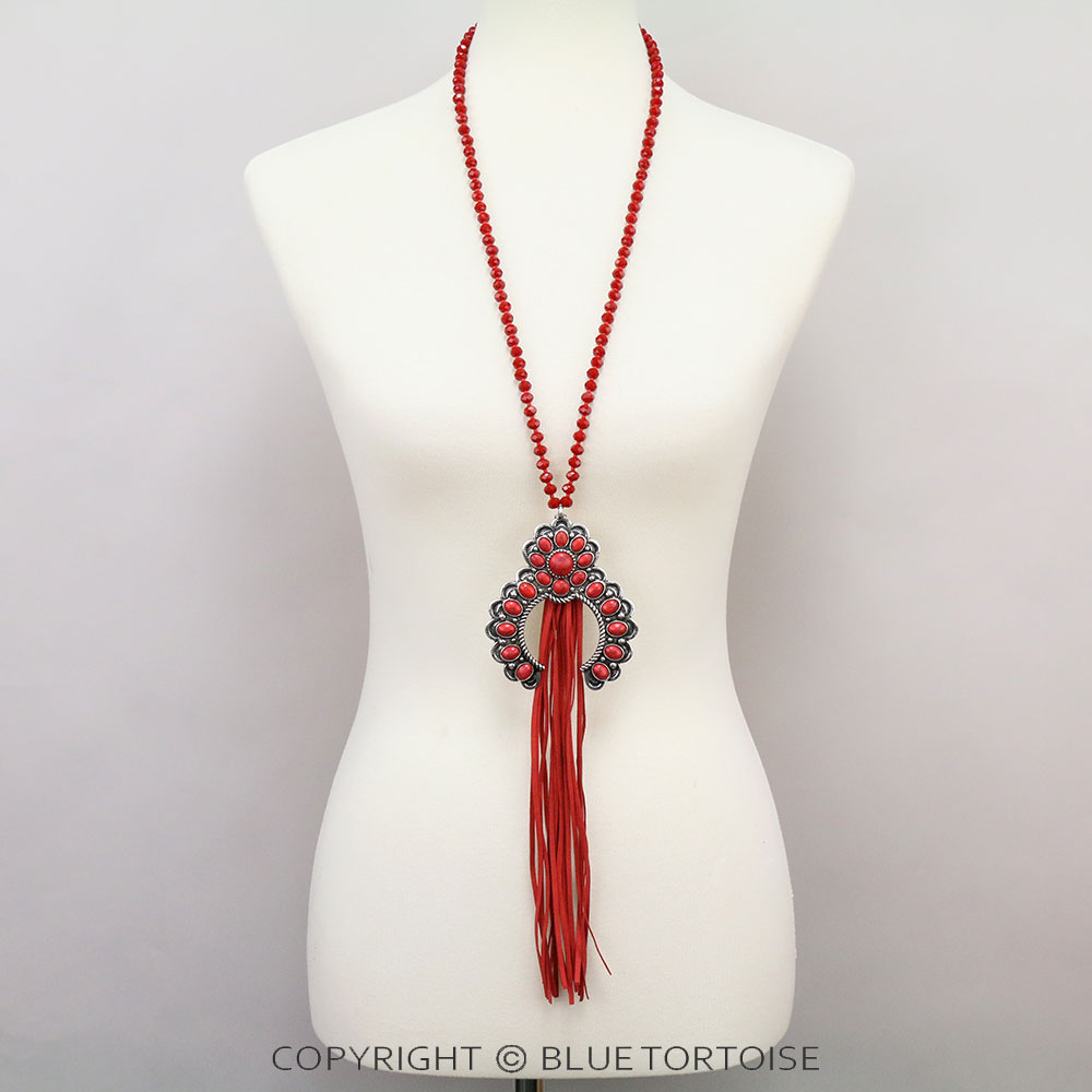 Western Squash Blossom with Tassel Necklace - Image 2