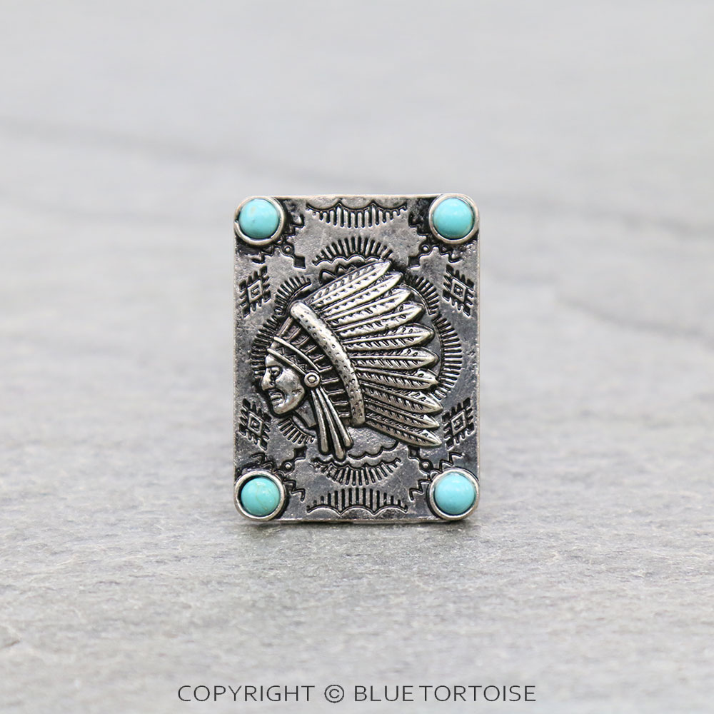 Western Texture Indian Chief Head Stretch Ring