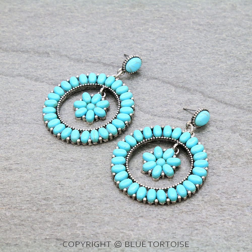 Western Flower Hoop Stud Earrings