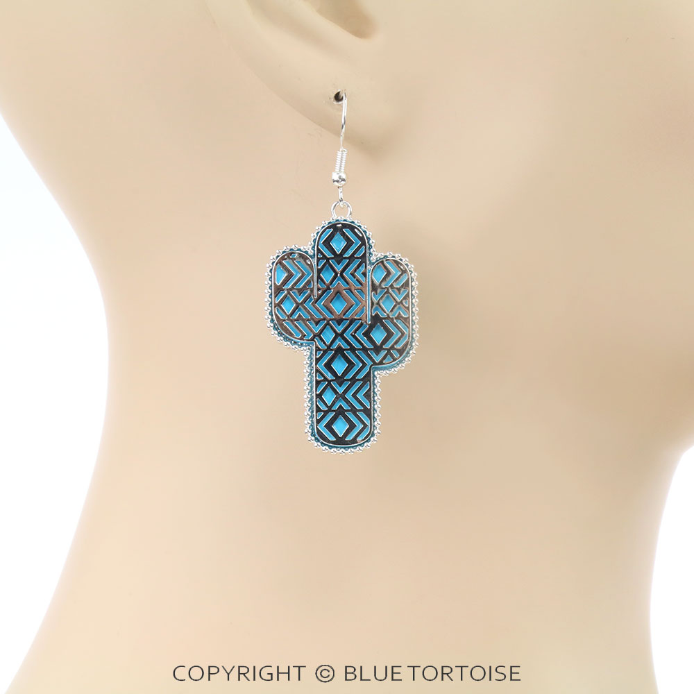 Cactus Aztec Cutout Dangle Earrings - Image 2