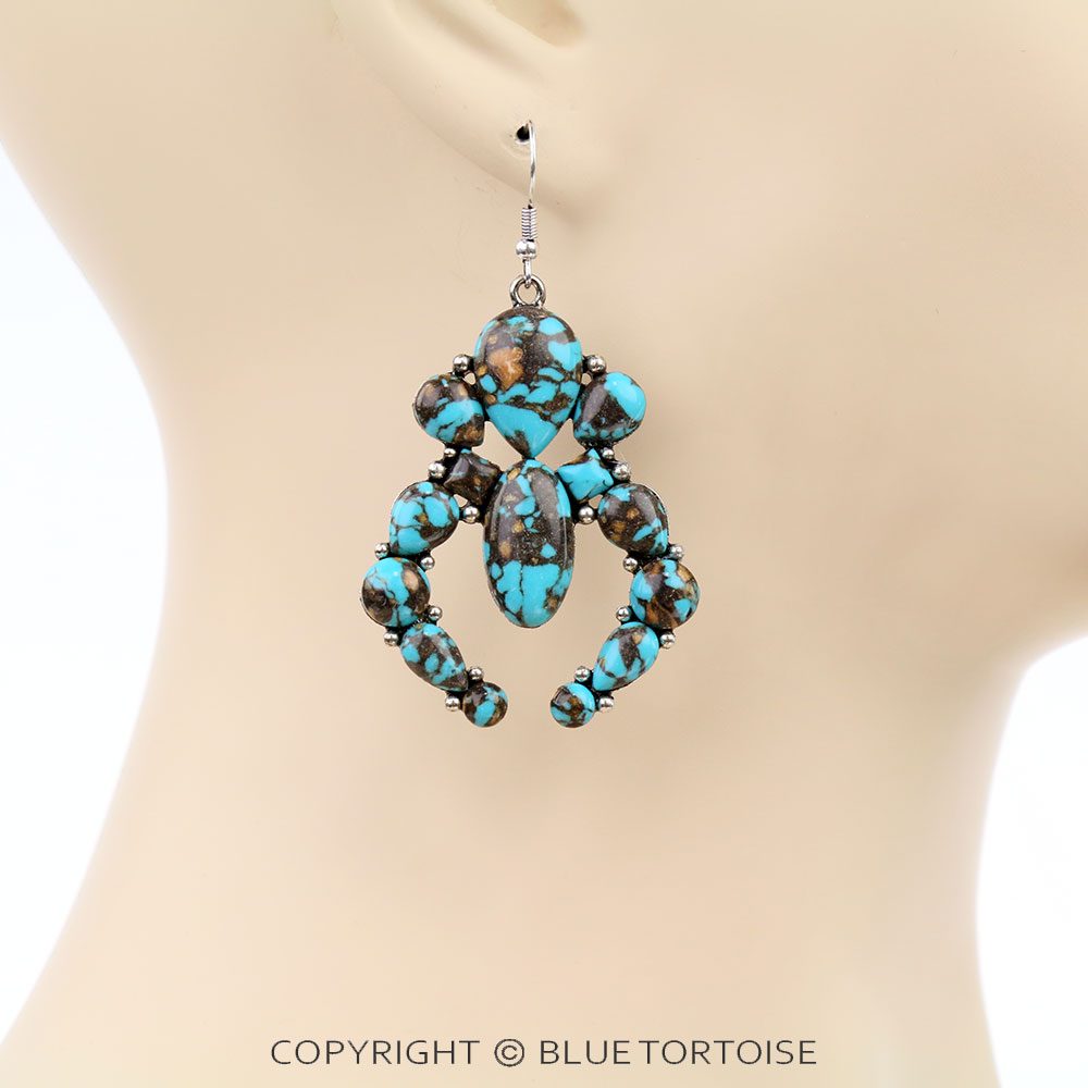 Western Squash Blossom Stone Dangle Earrings - Image 2