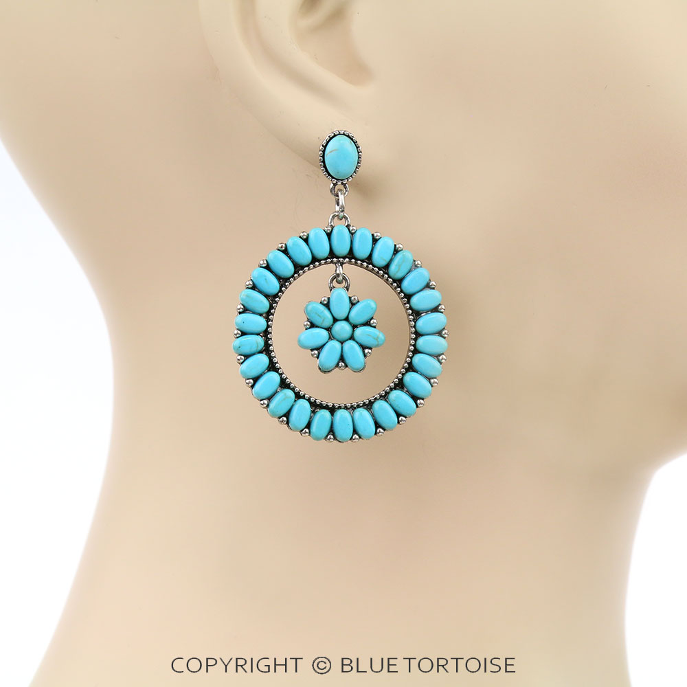 Western Flower Hoop Stud Earrings - Image 2