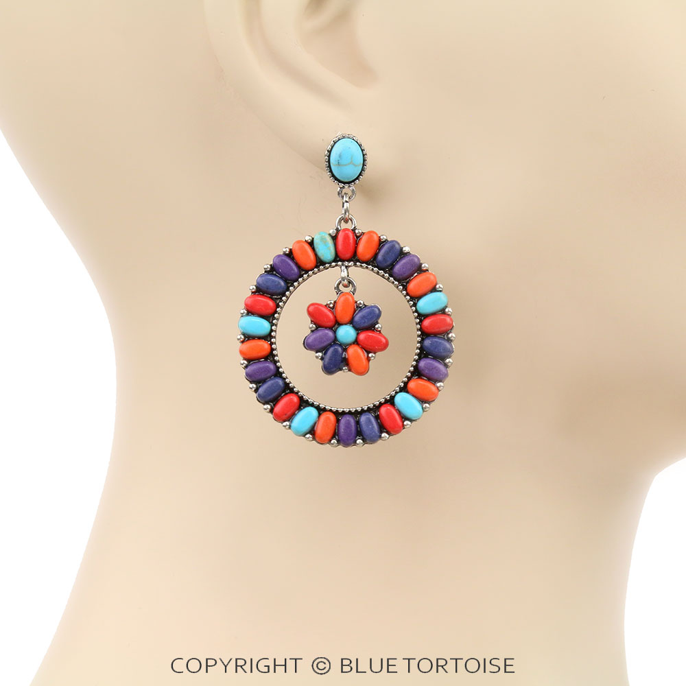 Western Flower Hoop Stud Earrings - Image 2
