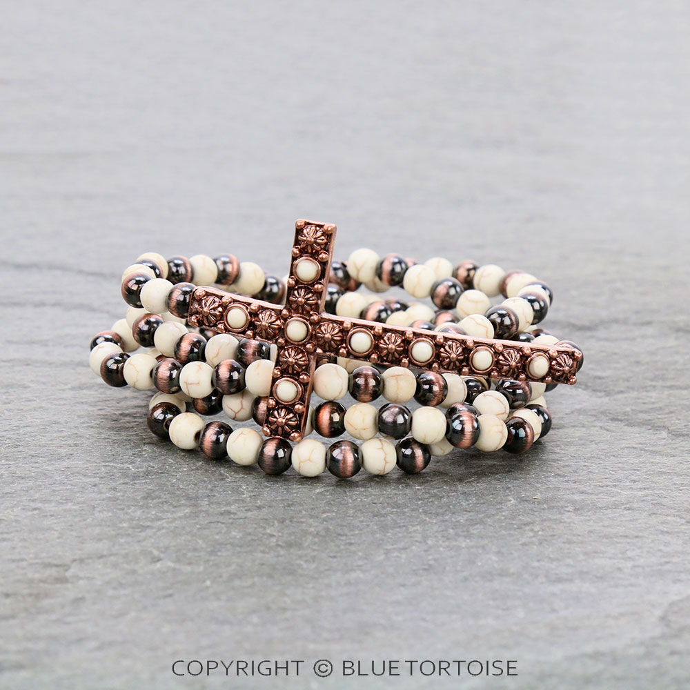 Navajo Style Pearl with Cross Stretch Bracelet