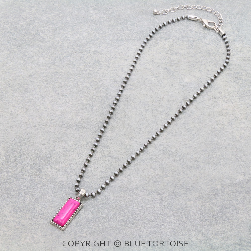 Rectangle Stone with Ball Chain Necklace