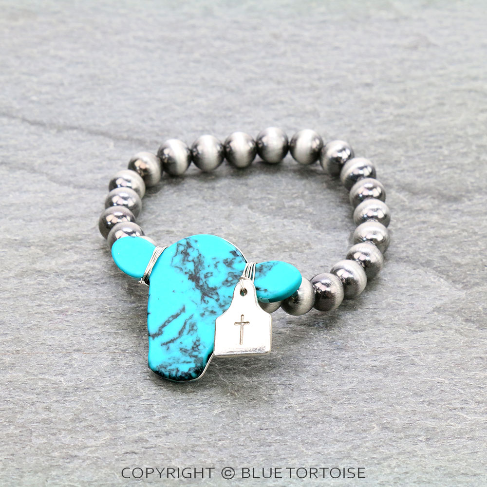 Western Cow Head Stone Stretch Bracelet