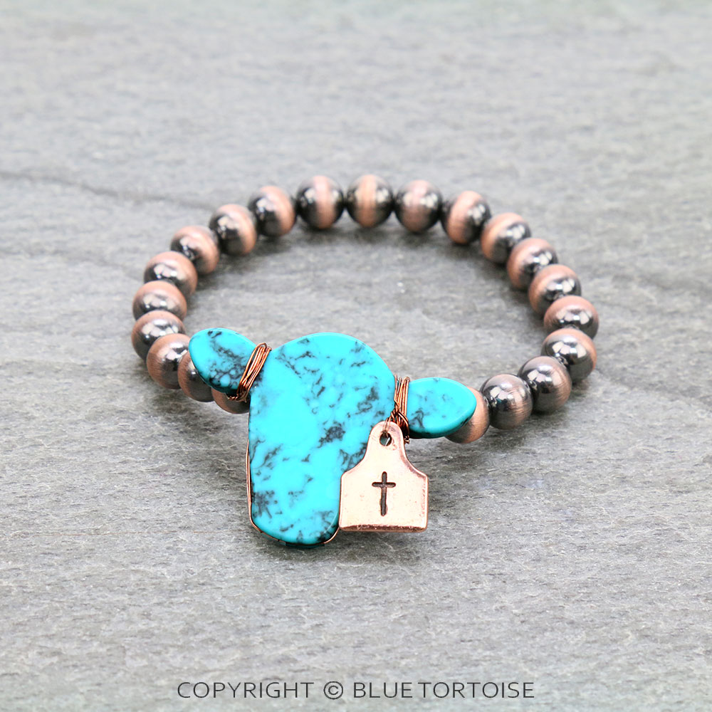Western Cow Head Stone Stretch Bracelet
