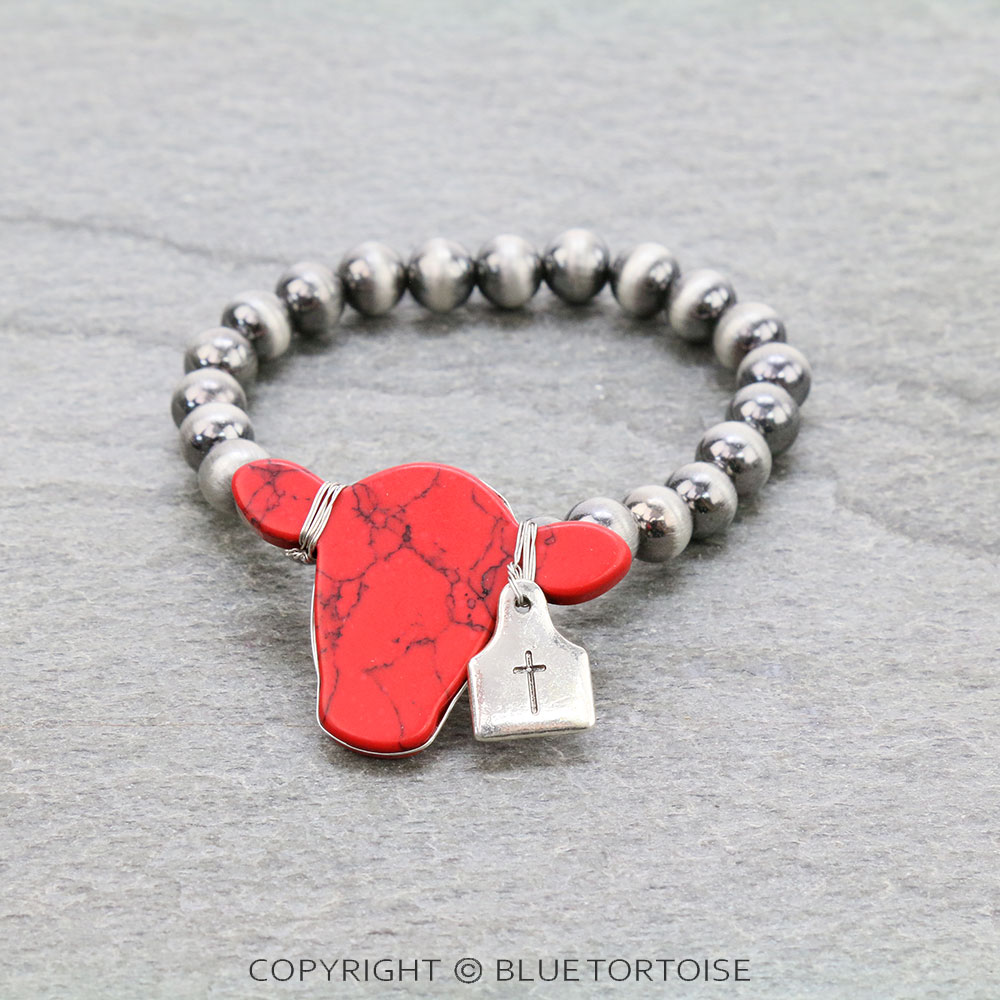 Western Cow Head Stone Stretch Bracelet