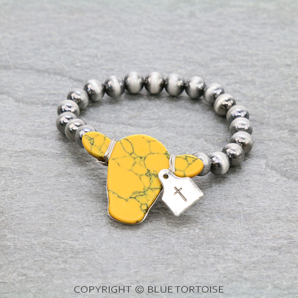 Western Cow Head Stone Stretch Bracelet