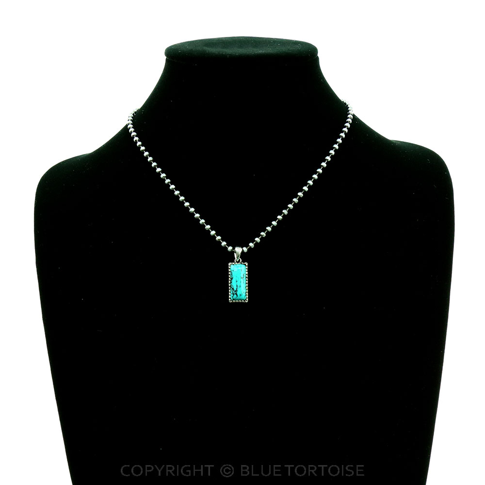 Rectangle Stone with Ball Chain Necklace - Image 2