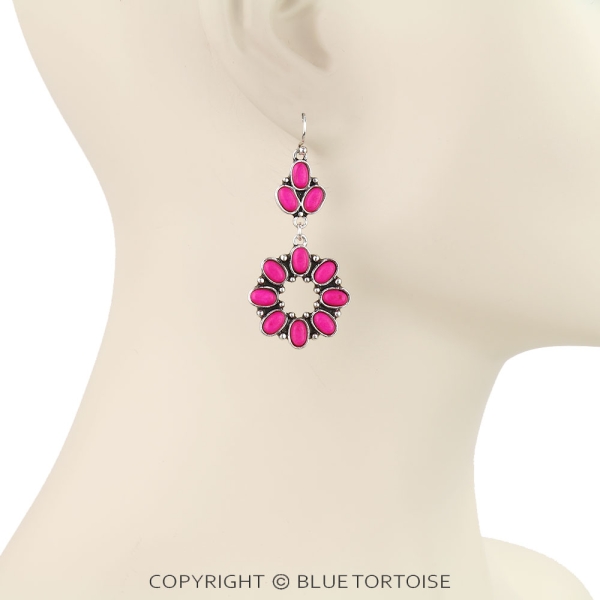 Western Flower Stone Dangle Earrings - Image 2
