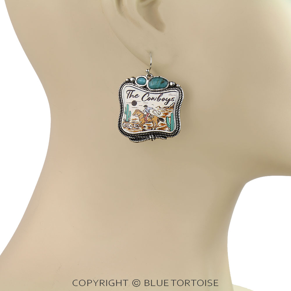 Western Cowboy Print Dangle Earrings - Image 2