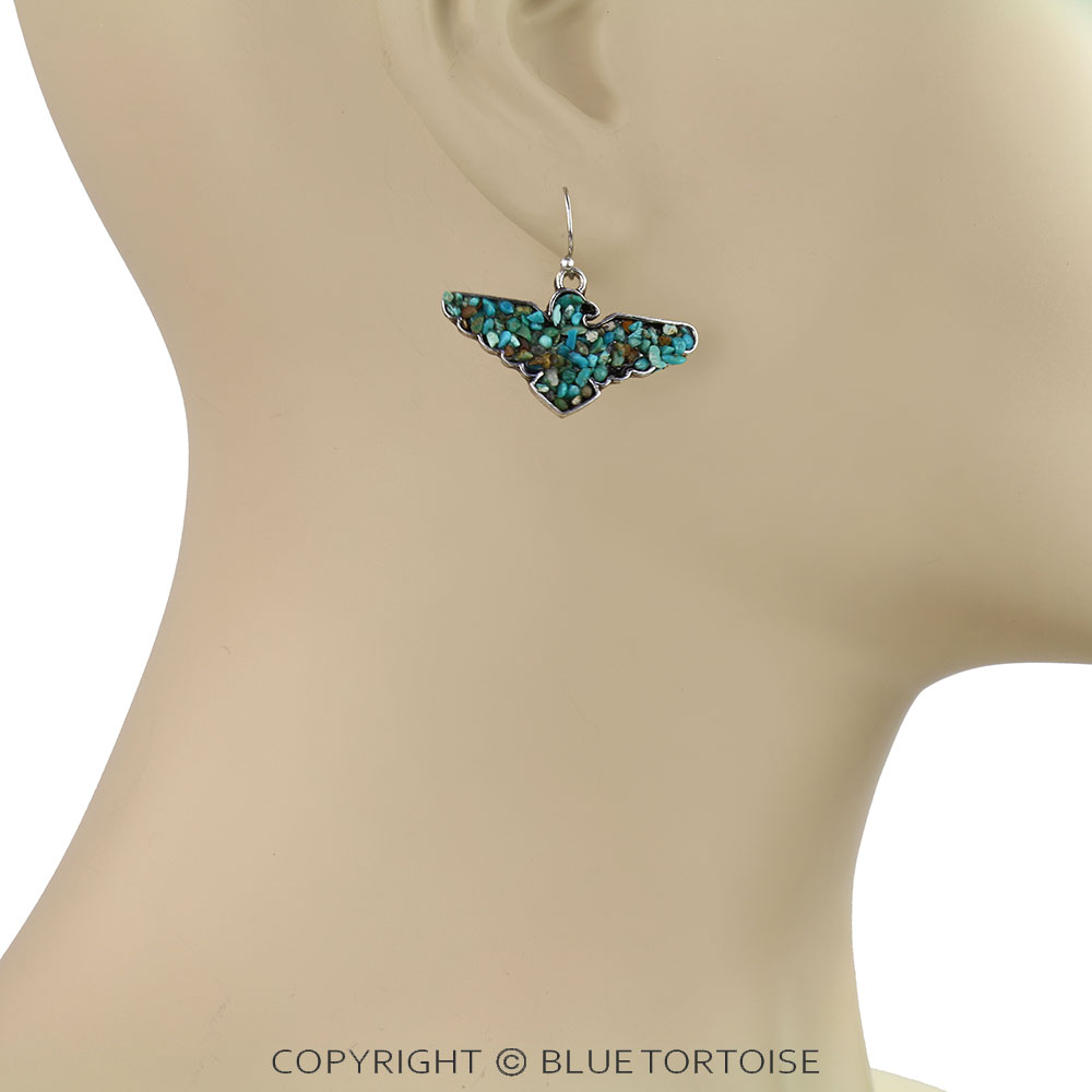 Western Thunderbird Chip Stone Dangle Earrings - Image 2