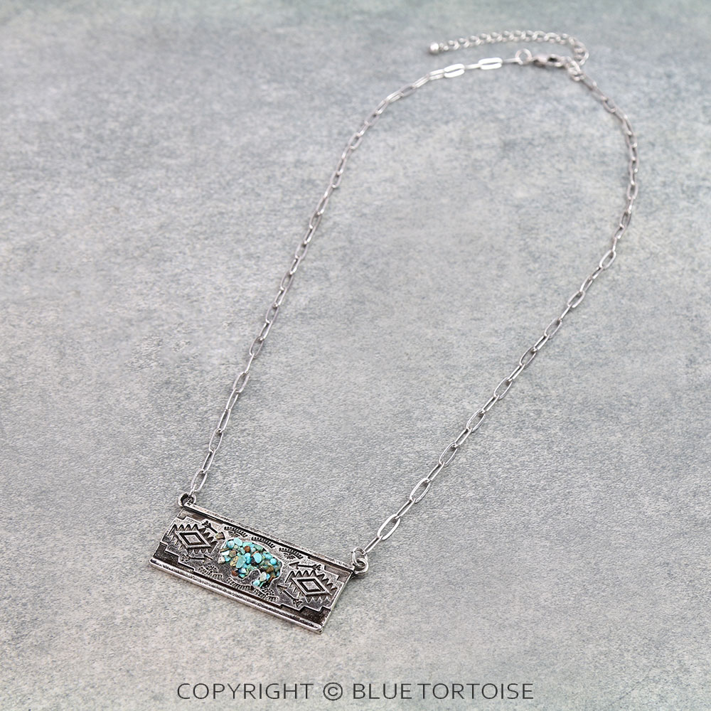 Western Buffalo Chip Stone Bar Necklace