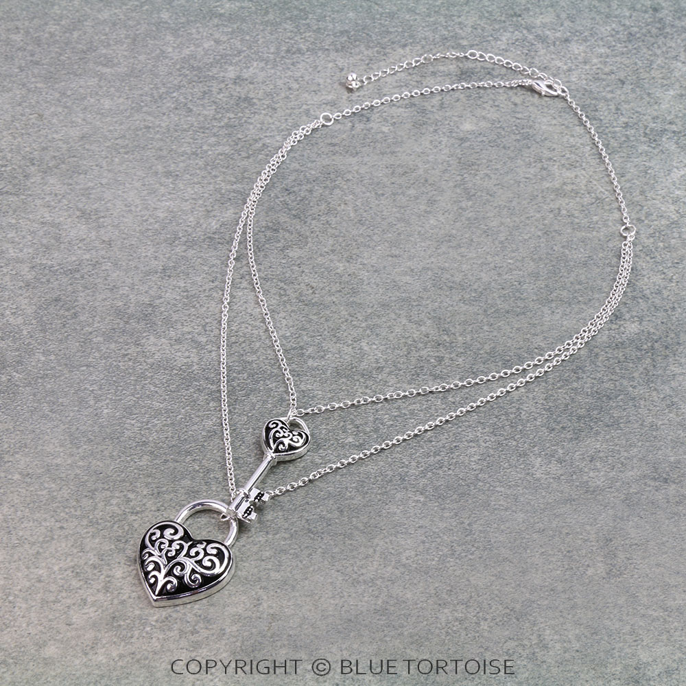 2 Layered Tailored Heart & Key Necklace
