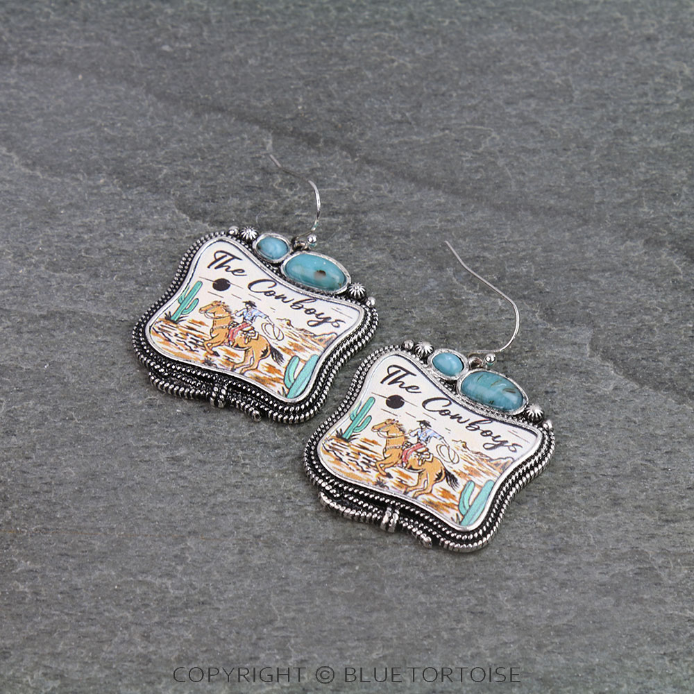 Western Cowboy Print Dangle Earrings