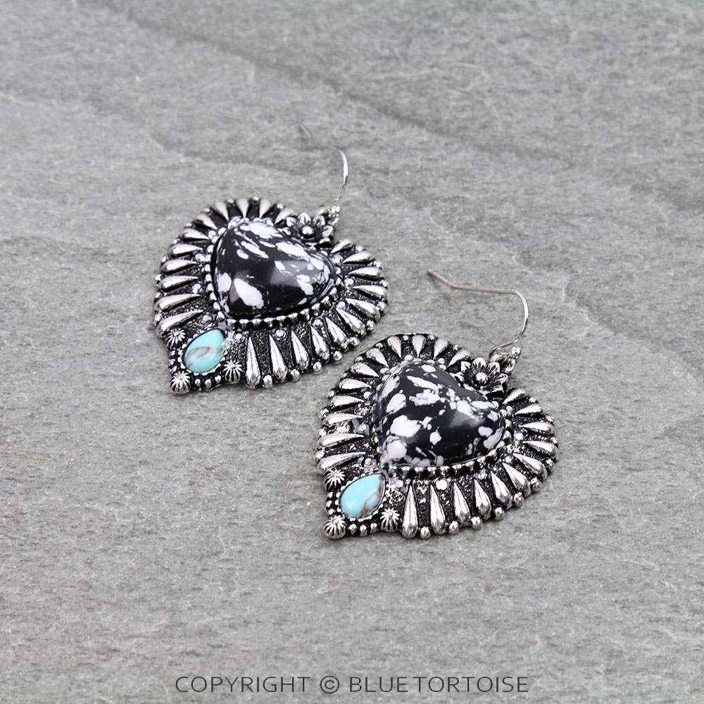 Western Heart Hand Stone Dangle Earrings