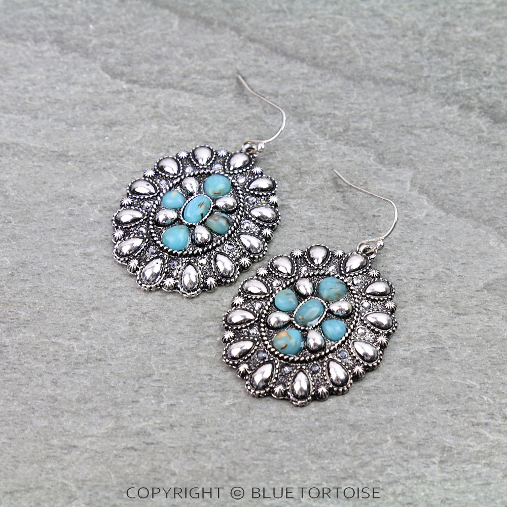 Western Concho Hand Stone Dangle Earrings