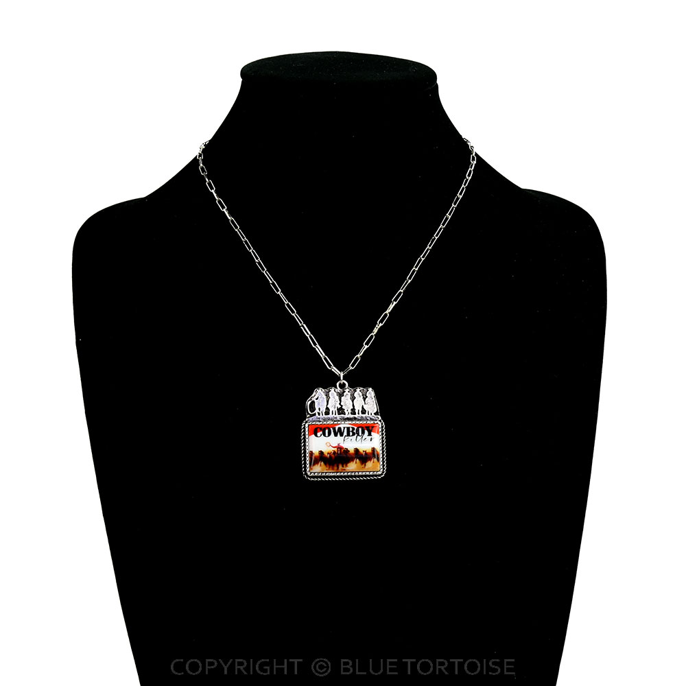 Western Portrait Cowboys Silhouette Necklace - Image 2