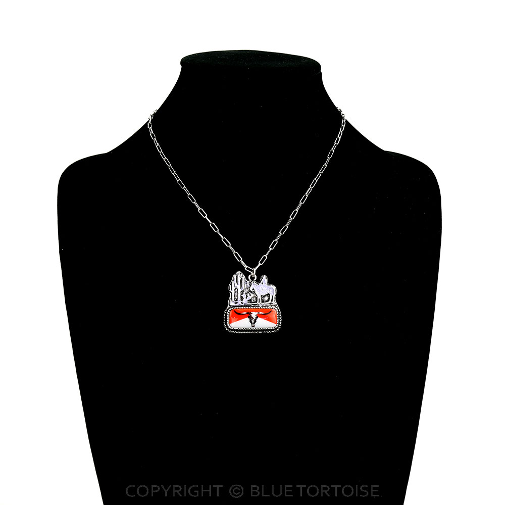 Western Red Steer Skull Silhouette Necklace - Image 2