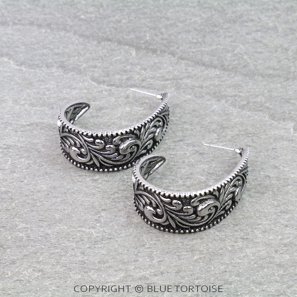 1⅛" Western Floral Hoop Earrings