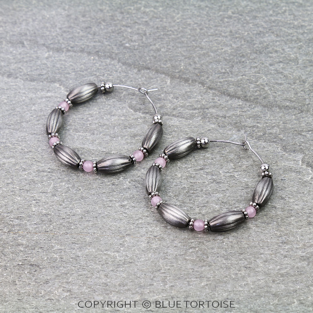 1.75" Navajo Style Pearl and Bead Hoop Earrings