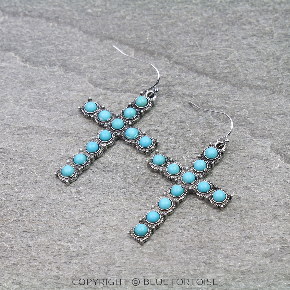 Western Cross Stone Dangle Earrings