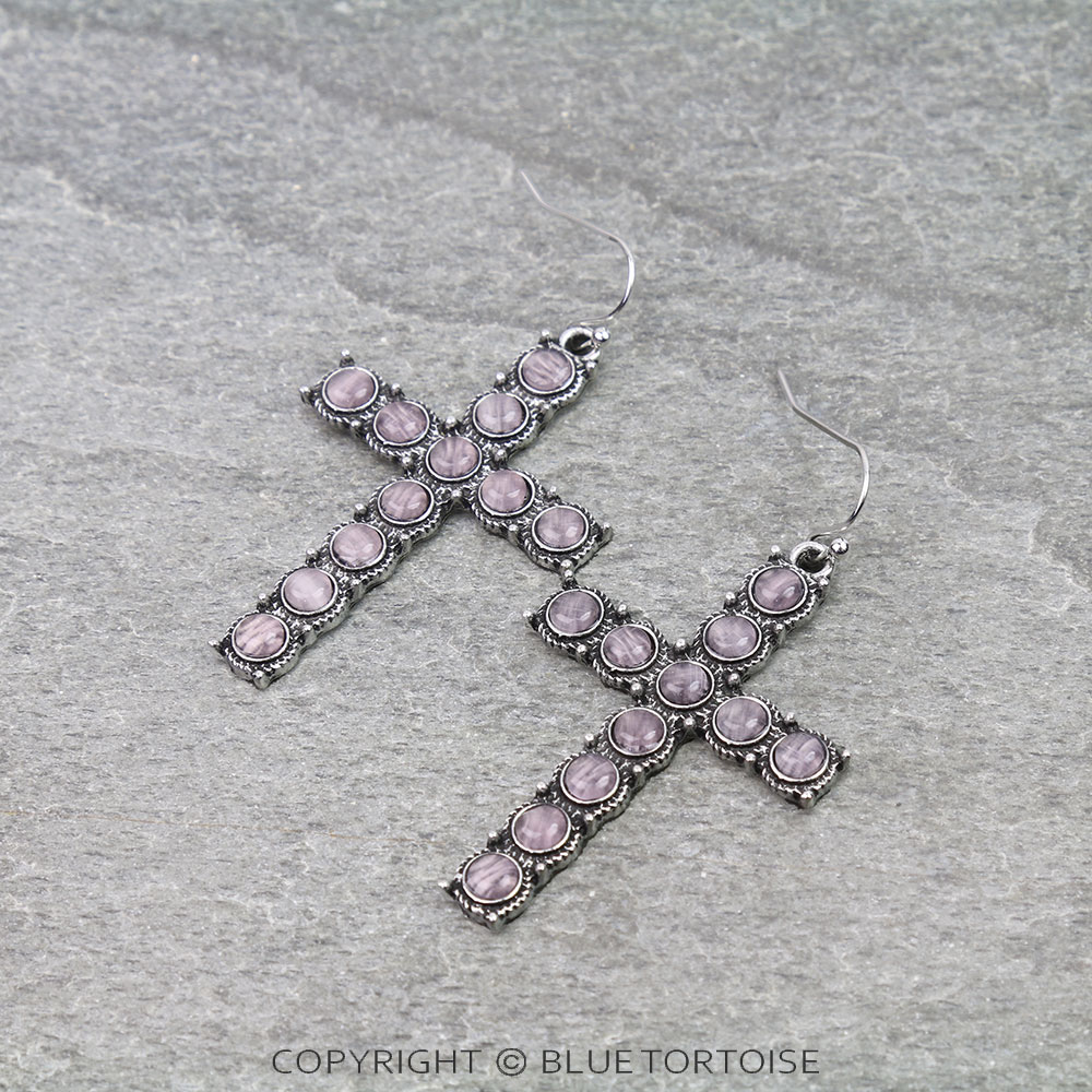 Western Cross Stone Dangle Earrings