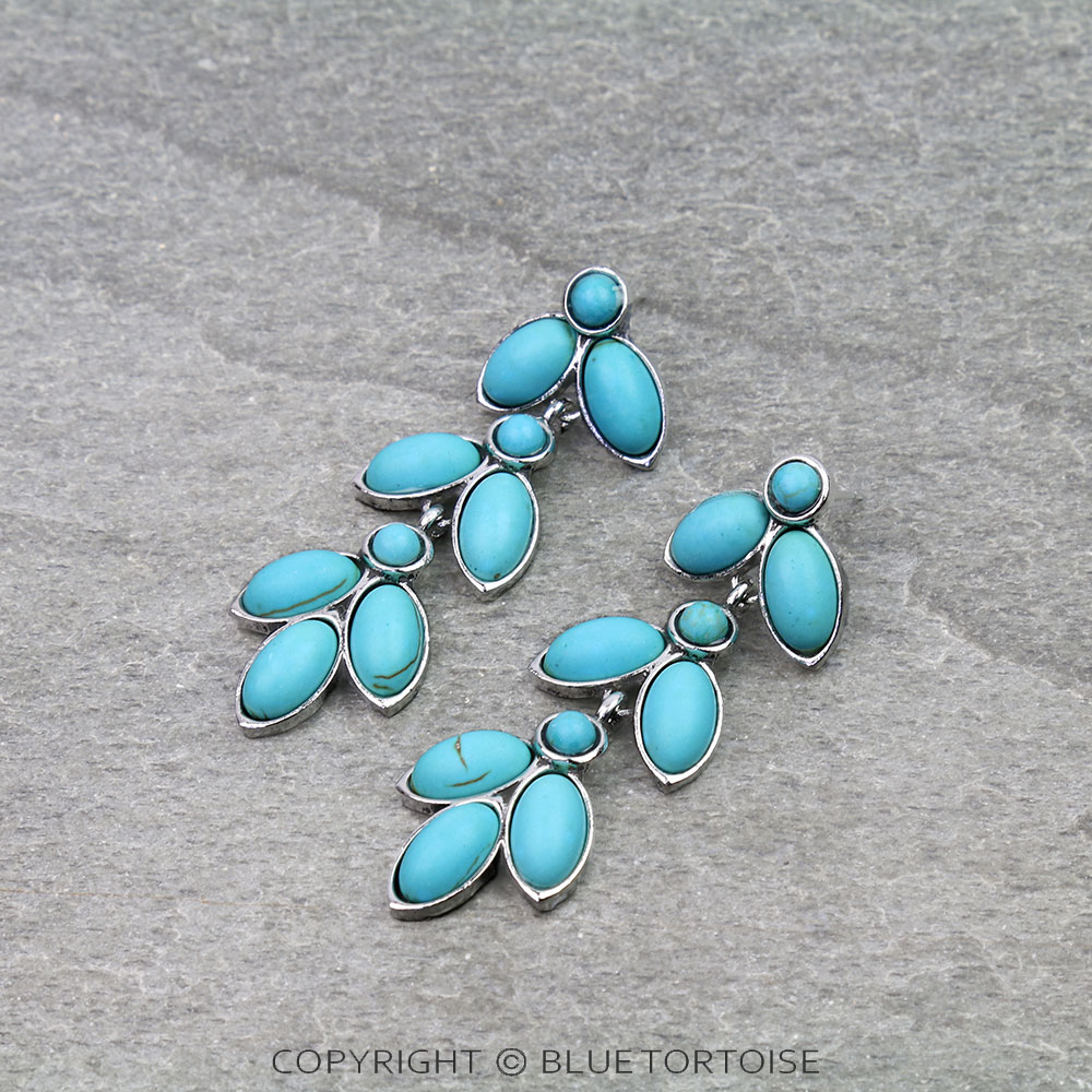 Western Leaf Stone Drop Stud Earrings