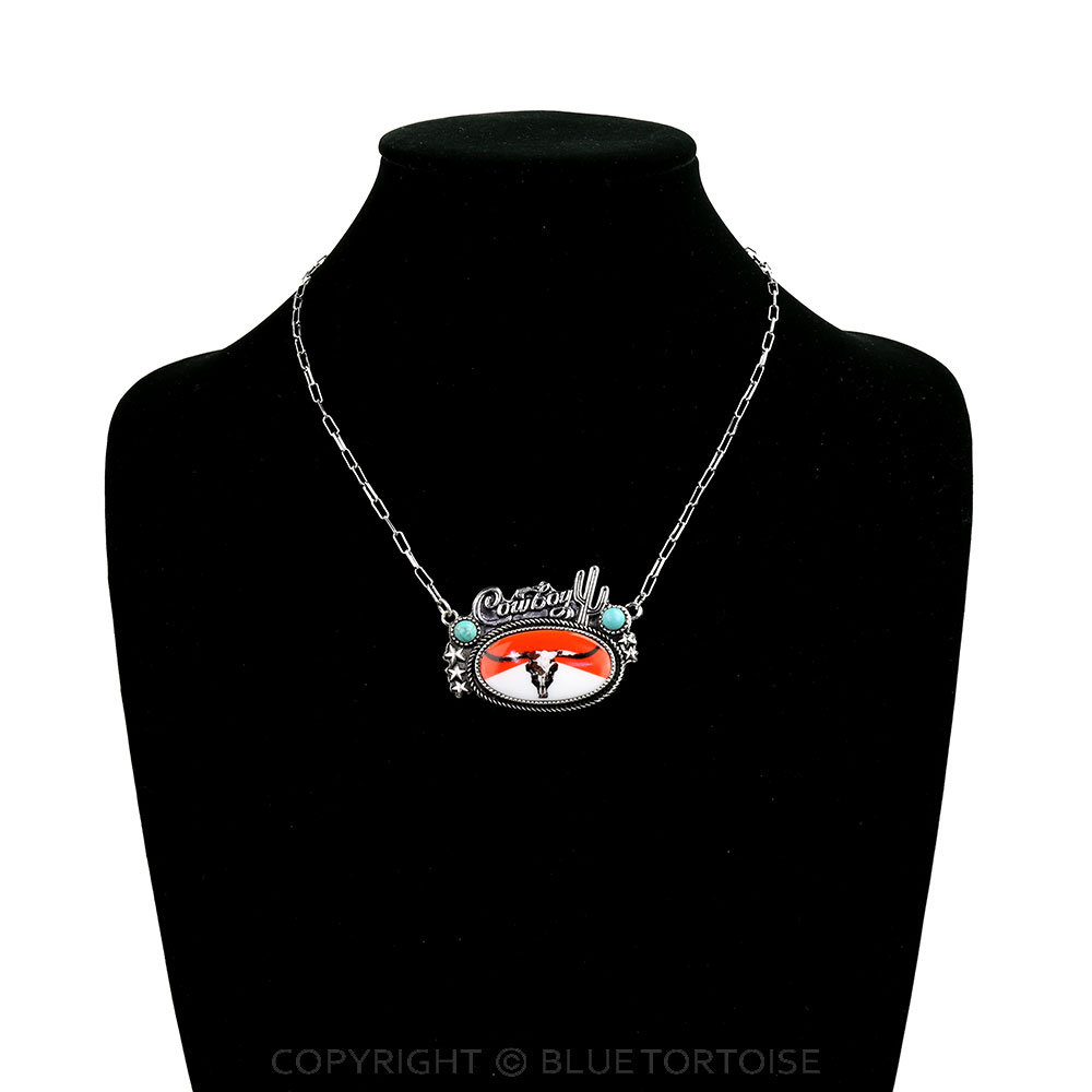 Western Red Steer Skull Cowboy Necklace - Image 2