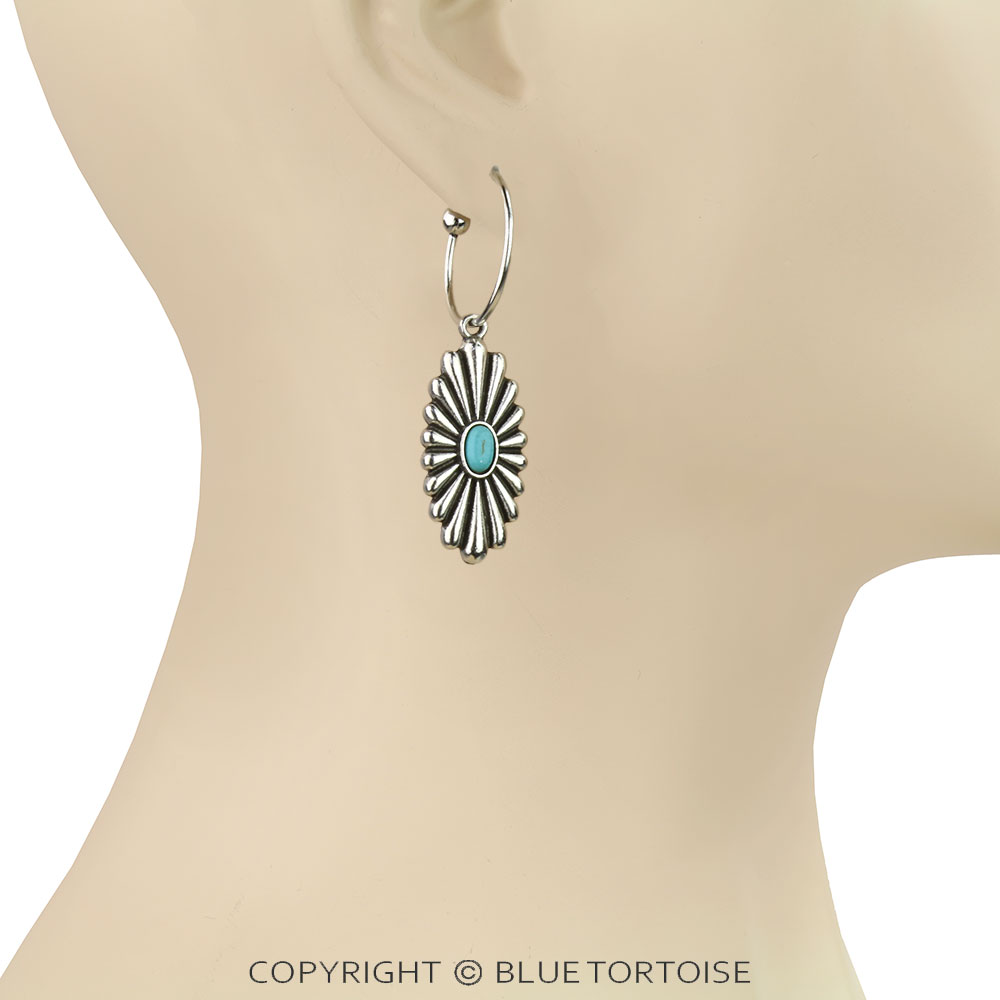 Western Concho Stone Hoop Earrings - Image 2