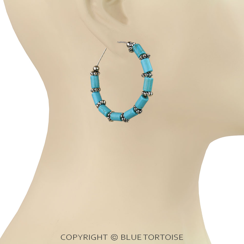 1.75" Western TQS Bead Hoop Earrings - Image 2