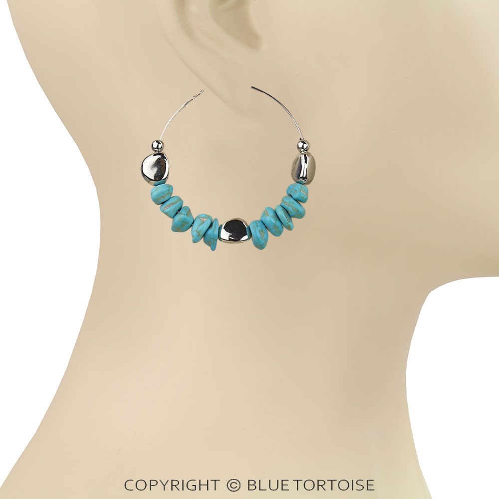 1.75" Western TQS Chip Stone Hoop Earrings - Image 2