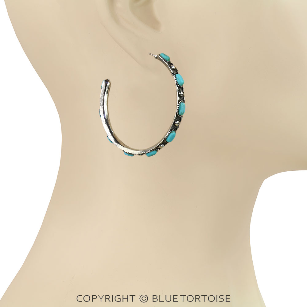2" Western Stone Hoop Earrings - Image 2